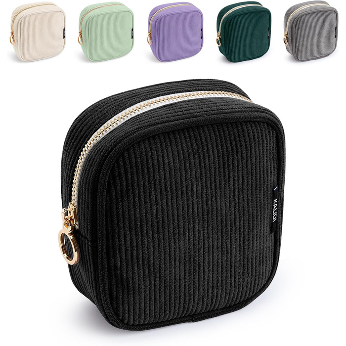 Косметичка для жінок Kalidi з корду, містка, з відділеннями, металева блискавка, для подорожей, темно-зелений (чорний)