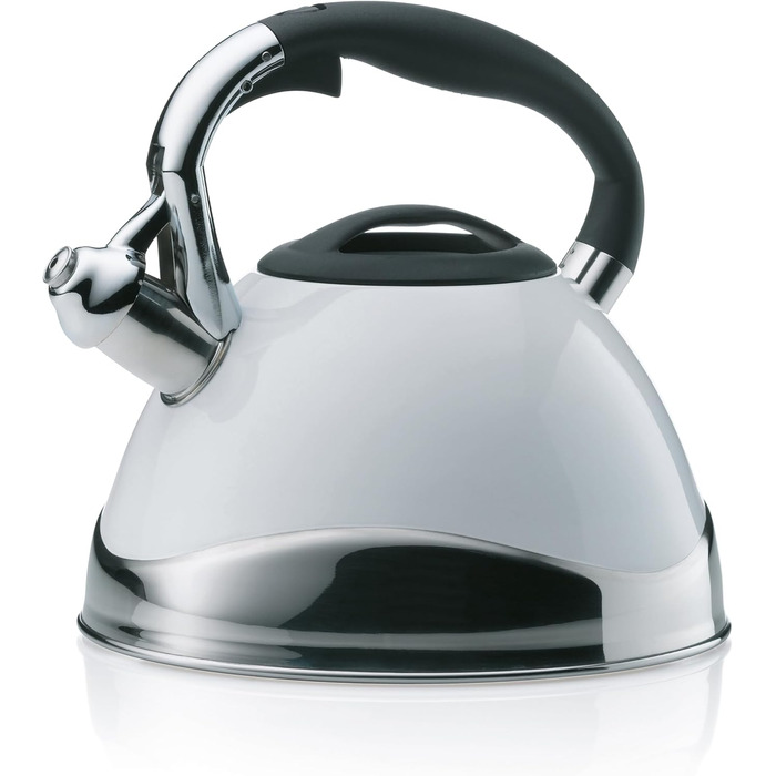 Kela Induction 3 L, Stainless Steel Camping Kettle, with Safe Spout Lid Opening via Button, VARUS, White Glossy White Single Kettle