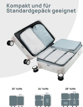 Органайзери для валізи 8 шт., дорожні куби для подорожей, водонепроникні, з косметичкою, сірі