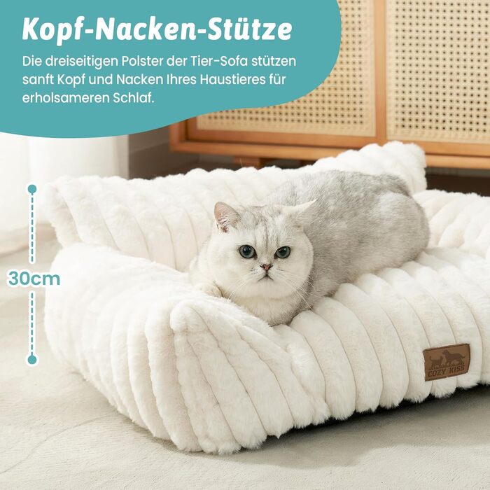 М'яке ліжко для котів XL, Cord-дизайн - зручне софа для кількох котів, м'яке та легке у догляді, софа для собак та лежанка для собак, (кремовий, 65x44x30 см)