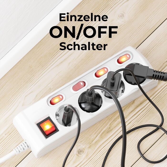 DeleyCON Подовжувач з 4 вимикачами та головним вимикачем, 1.4м, білий