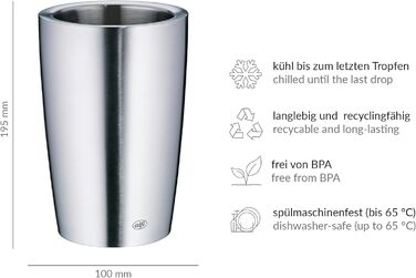 alfi SECCO, stainless steel bottle cooler for 0.70 to 1L bottles, wine, sparkling wine. Keeps drinks cool without condensation or ice cubes, ensuring chilled drinks to the last drop. Dishwasher-safe, BPA-free.