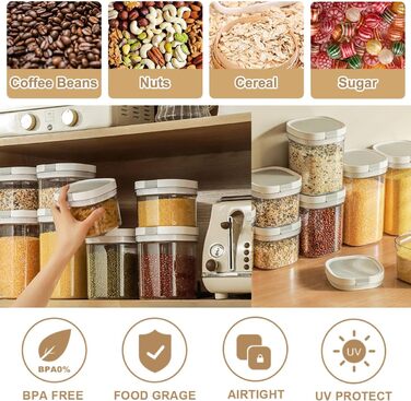 Контейнери для зберігання продуктів з герметичним кришкою та ложкою, захист від УФ, BPA Free, 1800 мл (2 шт) + 800 мл (2 шт)