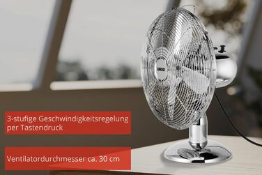 Вентилятор настільний UNOLD 86830 Chrome, 35 Вт, 3 швидкості, з коливанням, діаметр 30 см