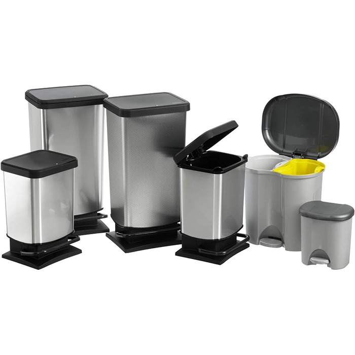 Відро для сміття Rotho Paso 40л з педальним механізмом, сріблястого кольору, BPA-free, пластик (PP)