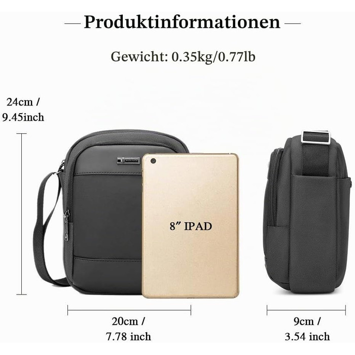 Чоловіча сумка-месенджер BAIGIO через плече Crossbody для подорожей, спорту та роботи, багатофункціональна сумка з відділеннями, L, чорна