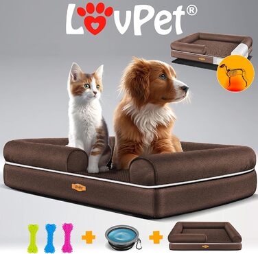 Ортопедичне ліжко для собак Lovpet® з подушкою та мискою, 3 іграшки, для малих, середніх та великих собак, знімний та пральний чохол, 91x71x22 см