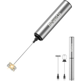 POWERLIX Pro 3-в-1 Електричний Молочний Піноутворювач Ручний - USB-C, Акумулятор, 10 000 об/хв, Змінні Насадки для Латте Макіато/Капучино/Збитий Крем, Портативний Барista