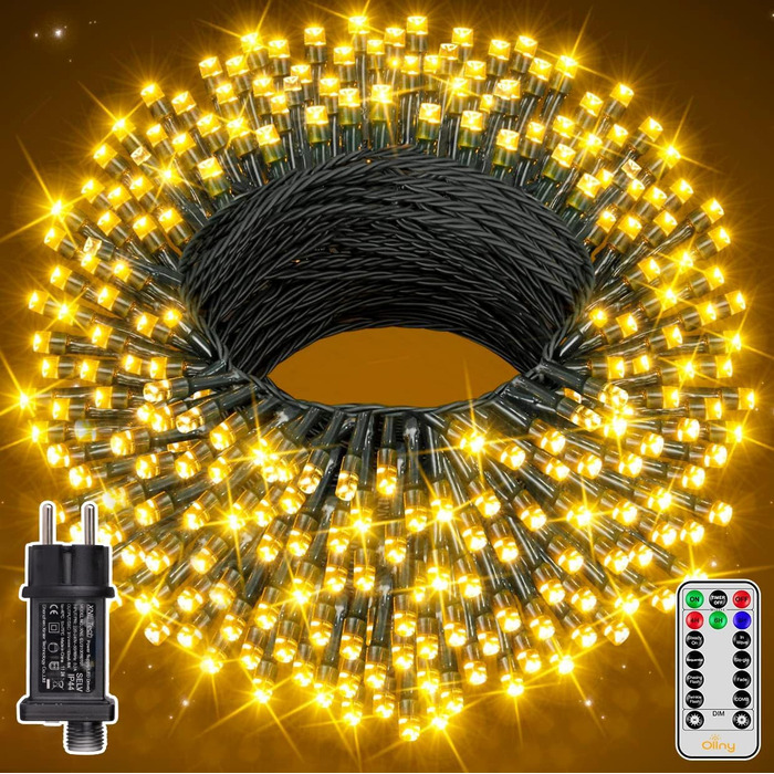 Ланцюжок прикрас Ollny 40м, 400 LED, тепле біле світло, для дому та саду, з пультом та таймером, 8 режимів, вологостійкий