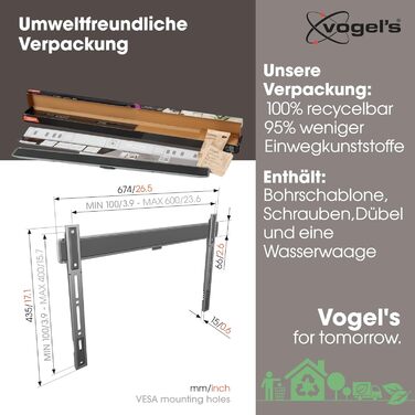 Vogel's Elite TVM 5605 Ultra-Slim TV Wall Mount for 40-100 Inch TVs - 100kg Capacity, VESA 600x400, Universal Compatibility, 1.5cm Profile