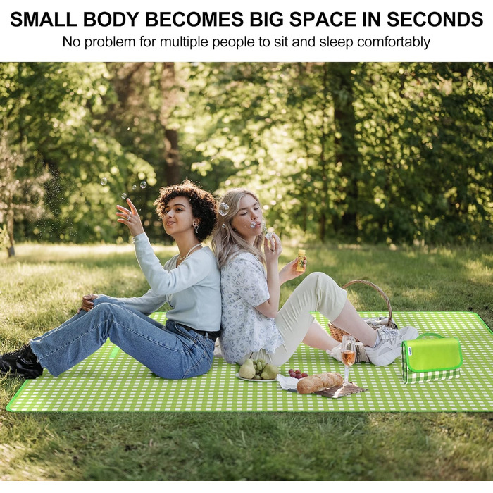 Плед для пікніка Reakoo 200x300 см, водонепроникний килим для пляжу XXL, з ручкою, антипісочний, пральний для кемпінгу, парку, саду