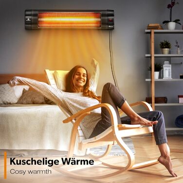 Інфрачервовий нагрівач TRESKO 2500W з пультом дистанційного керування | Тепловий нагрівач для тераси, електричний, 3 режими | Тепловий нагрівач для тераси та приміщення | Настінний інфрачервовий нагрівач з LED-дисплеєм, кварцовий, чорний