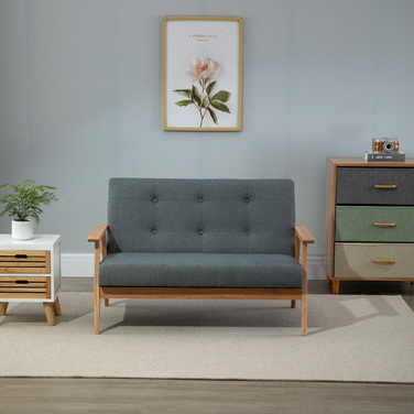 HOMCOM Подвійне диван-крісло Loveseat на 2 місця з м'якою оббивкою, компактний дизайн з льону та гумового дерева, сірого кольору, розміром 115x66,5x73 см для вітальні