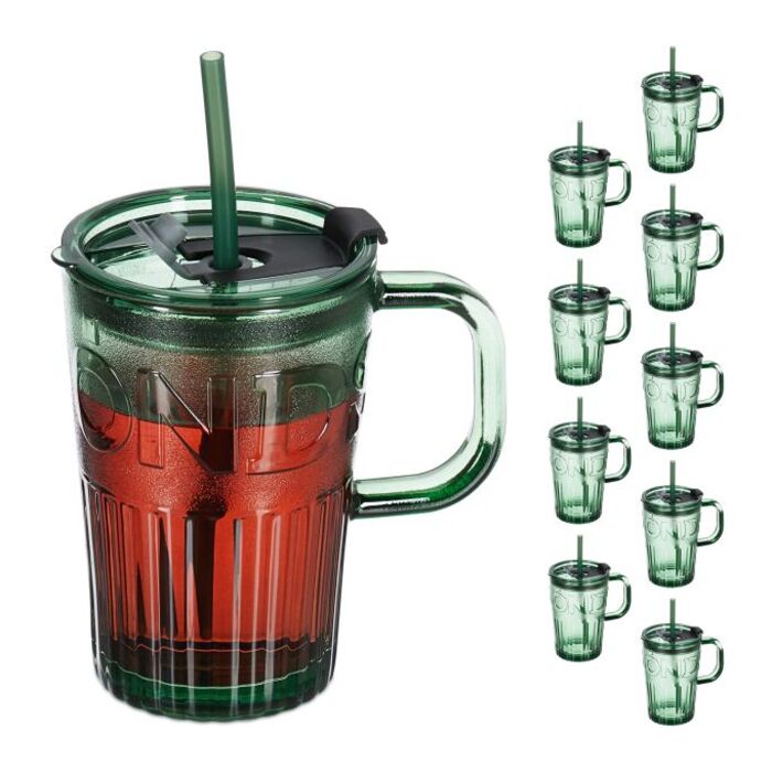 Relaxdays Set of 10 Handle Drinking Glasses