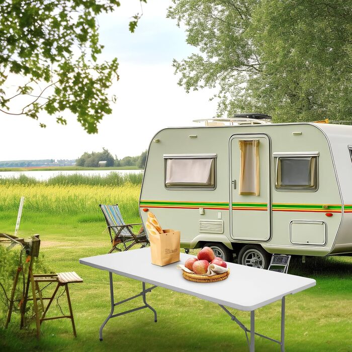 Складаний столик 180см, портативний, міцний, пластиковий, для дому та відпочинку на природі (білий)