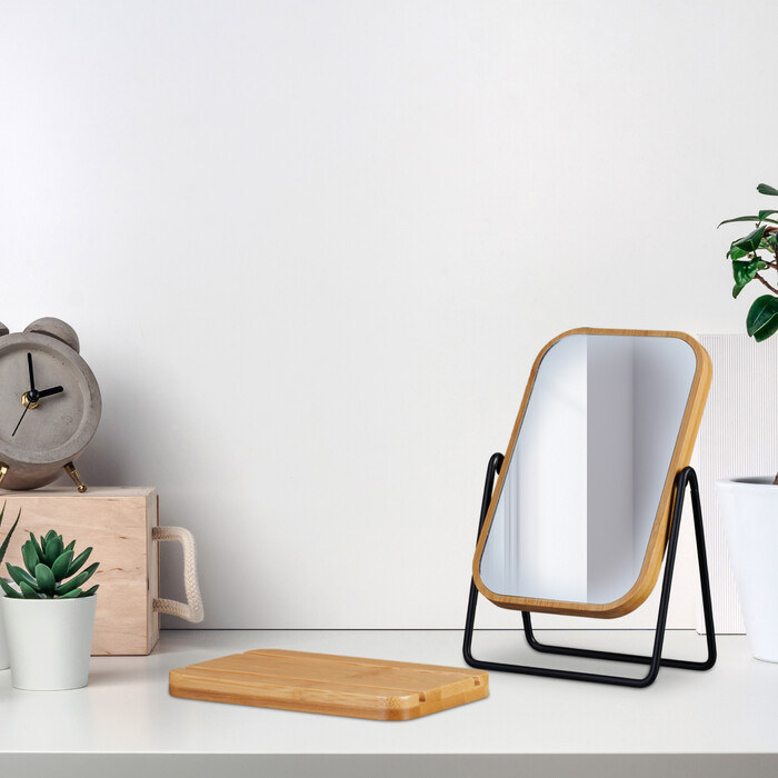 Relaxdays Table Mirror with Bamboo Frame