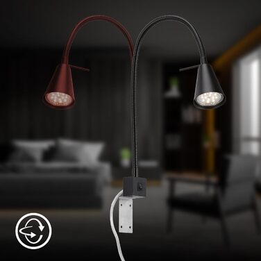 Світлодіодна настінна лампа Briloner з регульованим кріпленням, GU10 4.7W, 400lm, тепле біле світло, чорна. Лампа для читання, нічник, бра.