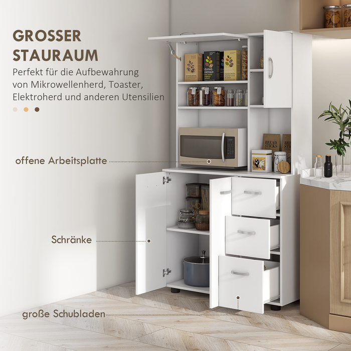 HOMCOM Freestanding Kitchen Cabinet, 89 x 39.5 x 168 cm, Modern White Buffet Cabinet