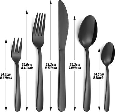 Bestdin Cutlery Set 12 Persons, 60 Piece Black Cutlery, Stainless Steel Cutlery Set with Knife Fork Spoon, Black Cutlery for Home/Party/Restaurant, High Gloss Polished & Dishwasher Safe.