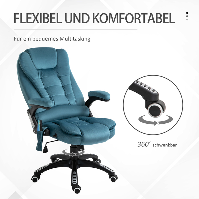Vinsetto Office Chair with Massage and Heating Function, Adjustable Gaming Chair up to 120kg, 68x72x110-120cm, Blue