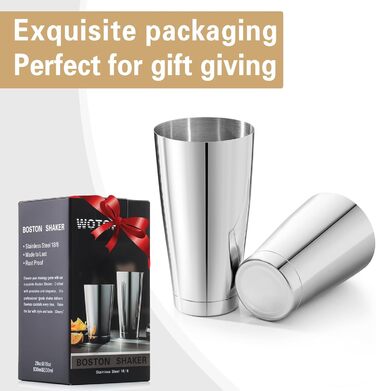 Шейкер для коктейлів WOTOR Boston 18oz/28oz (нержавіюча сталь), з ситечком та подвійним мірним стаканом - професійний барний інвентар