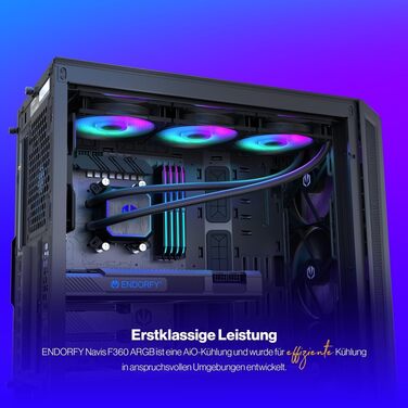 ENDORFY Navis F360 ARGB – Система водяного охолодження CPU з радіатором 280 мм, PWM-насос, 2 вентилятори Fluctus 140 PWM ARGB, підтримка Intel LGA 1700/1200/115x та AMD AM5/AM4