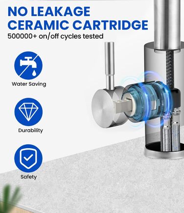 Висувний змішувач для кухні з 4 режимами – нержавіюча сталь, водоспад, високий тиск, 3/8 дюйма, для мийки