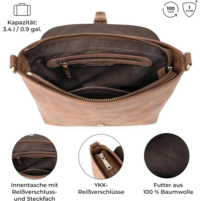 Сумка через плече Berliner Bags Catalina вінтажна шкіряна, Camel - жіноча кросбоді сумка середнього розміру з магнітним закриттям