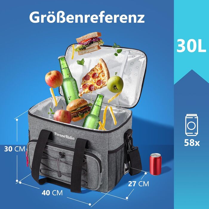 Cooler Bag - Large Foldable for On-the-Go, Insulated Bag/Thermos Bag/Cooler Bag for Food & Drinks, Portable Cooler Box for Camping, Beach, BBQ, Grilling, Picnic, Hiking, Shopping, Grey (30L)