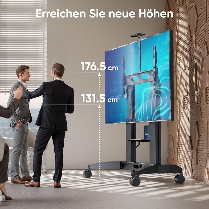ONKRON Mobile TV Stand for 32-75 inch TVs - Adjustable Height, VESA 600x400, Rolling TV Cart - Black TS1571-B (TS2821)