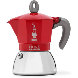 Bialetti - Moka Induction, Moka Pot, Suitable for All Cooktops, 4 Cups Espresso (150ml), Red 4 Cups New Moka Induction Red