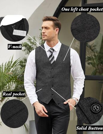 Чоловіча жилетка COOFANDY - стильний костюмний варіант для офісу, вечірки чи весілля, чорного кольору.