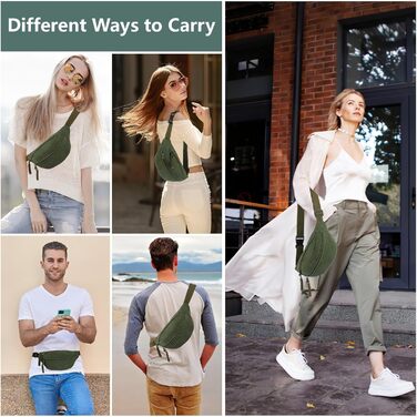Жіноча сумка через плече, поясна сумка, сумка кросбоді з корду, стильна та практична нагрудна сумка, сумка на пояс, для спорту, подорожей, зеленого кольору
