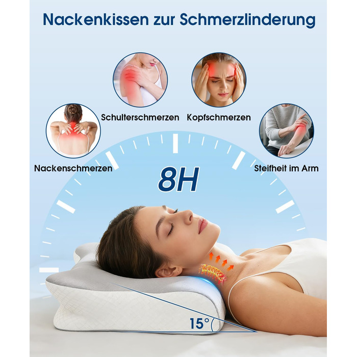 Подушка ортопедична BOYUNSHI з піни Memory Foam для сну на боці, спині та животі. 2 знімні охолоджуючі чохли, 2 висоти.