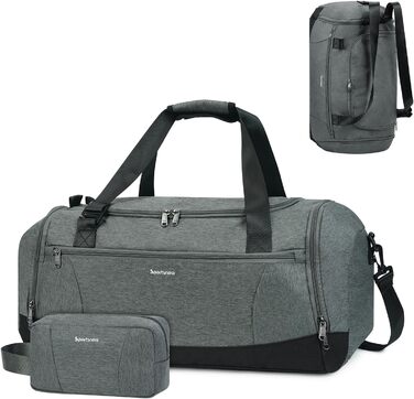 Sports Bag Backpack Duffle Bag for Men with Shoe Compartment & Wet Compartment and Toiletry Bag Weekender Bag Women's Gym Bag with Trolley Sleeve, Grey