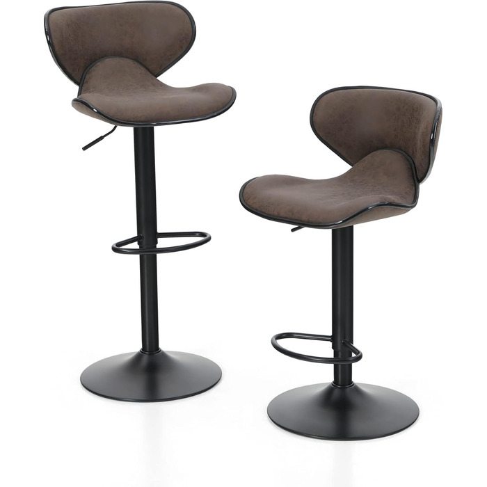 ALPHA HOME Adjustable Bar Stools 2-Pack with Backrest and Footrest - Swivel Gas Lift PU Leather Kitchen Barstools for Counter, Kitchen & Home, Brown
