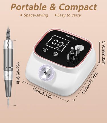 Електрична нігтьова фрезер 45000 RPM з LCD-дисплеєм для манікюру та педикюру, професійна, рожеве золото