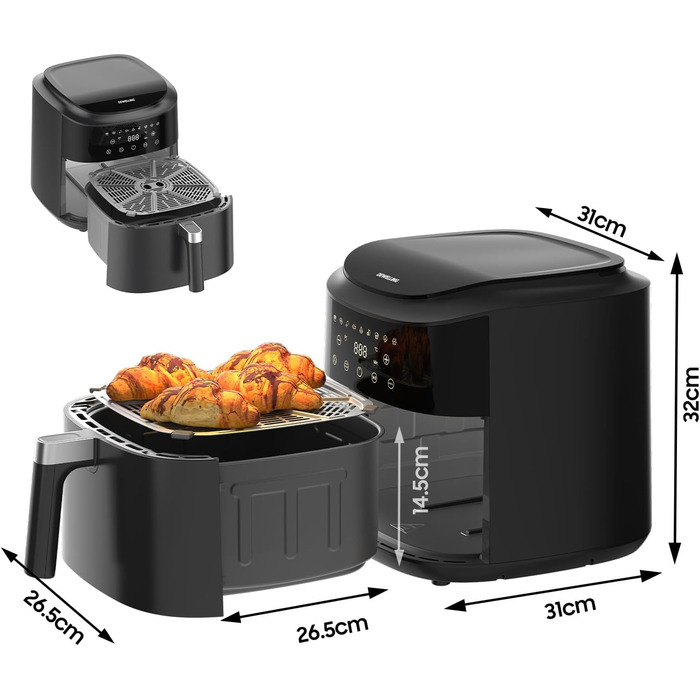 Аерофритюрниця XXL 9л Heißluftfritteuse 2350W з 9 програмами, LED дисплеєм, підтриманням тепла, металевим внутрішнім простором для сімейних страв