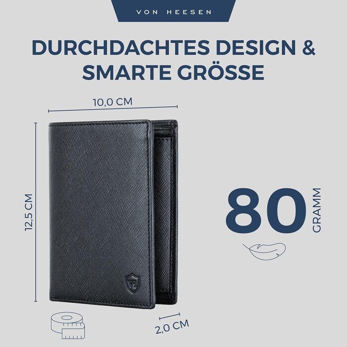 VON HEESEN Leather Wallet RFID Protection | Real Leather Wallet for Women & Men | Portemonnaie, Brieftasche, Wallet, Portmonee (Saffiano Black)