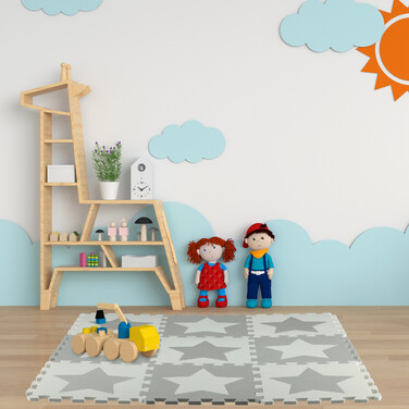 Relaxdays Puzzle Mat Stars Light Grey
