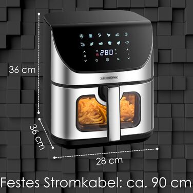 Hot Air Fryer 8 Liter 4 in 1 with Viewing Window, Mini Oven, Grill, Bake, Dehydrate, Fry. Hot Air Fryer, Fryer without Oil, Air Fryer, Hot Air Oven, Hot Air Grill, Dehydrator.
