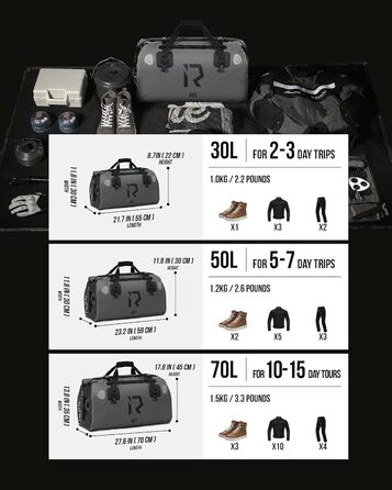 IRON JIA's Motorcycle Bag Luggage Roll Waterproof Motorcycle Rear Bag Saddle Bag Travel Bag with Roll-Seal Shoulder Straps Suitable for Motorcycle Cycling Camping Water Sports - (Gray, 30L)