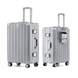 Валіза Aoliwei середнього розміру M (67 см) з алюмінієвим каркасом, полікарбонат, 65Л, з підстаканником та TSA-замком, срібляста