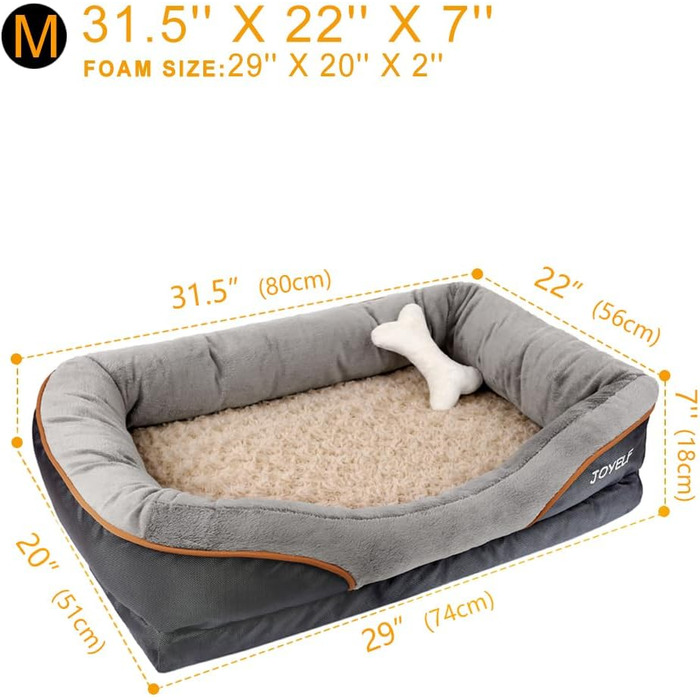 JOYELF XLarge Memory Foam Dog Bed, Orthopedic Dog Bed & Sofa with Removable Washable Cover and Squeaky Toy as a Gift (L 80 x W 56 x H 18 cm)