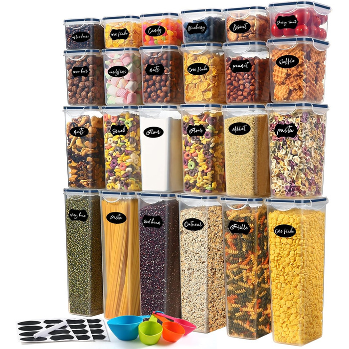 Контейнери для зберігання YASHE 24 шт. з кришкою, герметичні, BPA-free, для сухих продуктів, мюслі, борошна та цукру