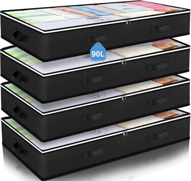 Комод-органайзер під ліжко Budding Joy (4 шт, чорний), 90л, з кришкою для одягу та постільної білизни