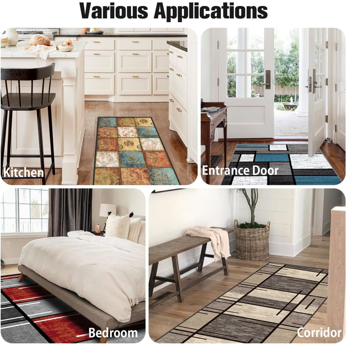 Килимок для підлоги, коридору, кухні - антиковзаючий, миючий, 60x90 см, сірий/блакитний