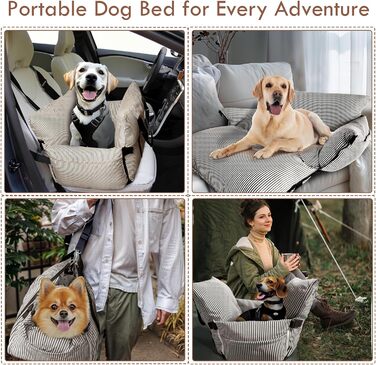 Автокрісло для собак маленьких та середніх порід до 18 кг, з ременями безпеки та кишенями для зберігання, антиковзаюча підкладка (морські смуги) (Коричневе, 76.2x52 см)