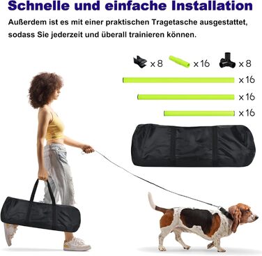 Набір для аджиліті собак 4-TLG, тренування з доріжками, регульована висота, з сумкою, PVC, зелений