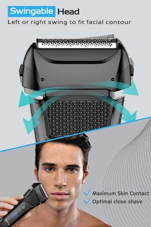 Електрична бритва чоловіча з 3 гнучкими лезами та чохлом для подорожей, тример для точного гоління, вологостійка/суха, 120 хв роботи, акумуляторна, подарунок для чоловіків, чорна